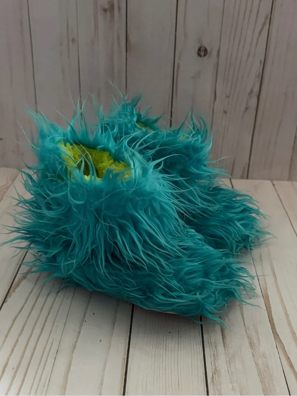 Fuzzy blue slippers